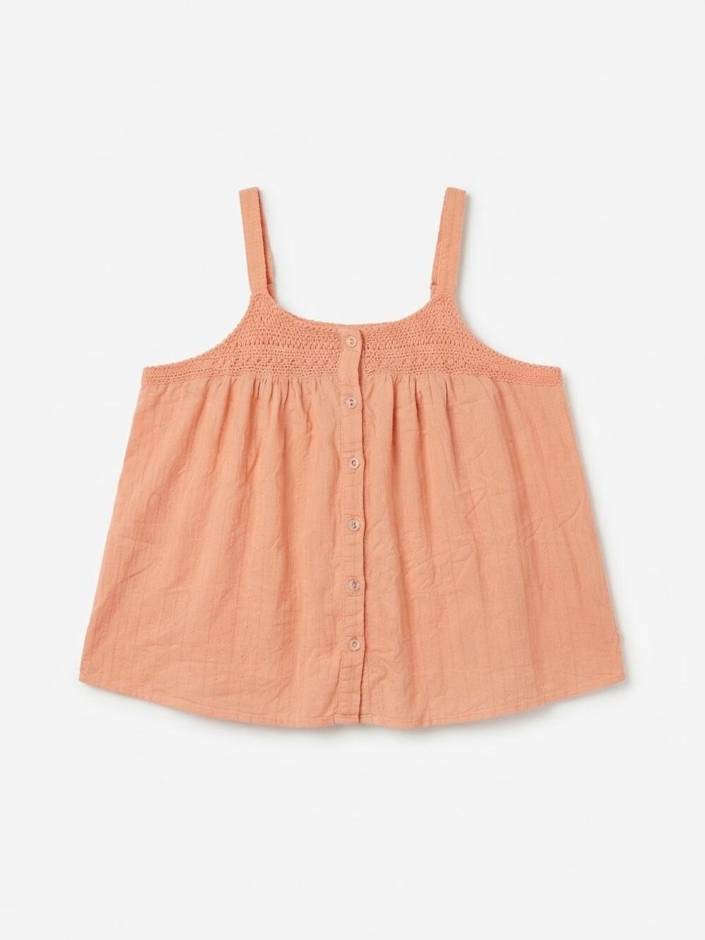 Torrid Peach Pink Cotton Button Front Camisole Tank Top Crochet Trim Size 1 Chic